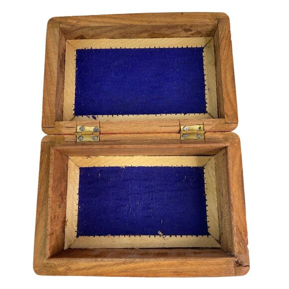 Vintage Wood Trinket Box Hand Carved Inlay Jewelry Box Storage - Picture 8 of 9